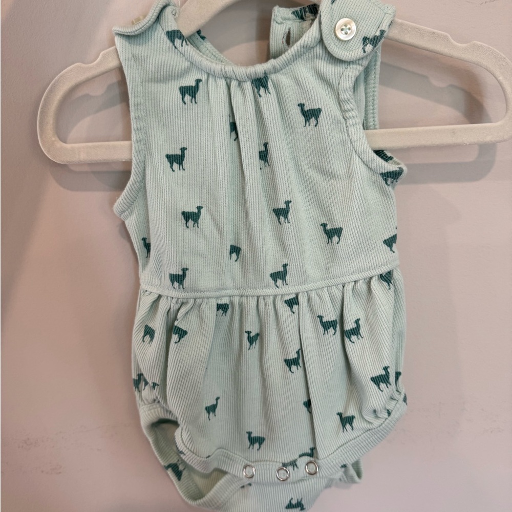Kate Quinn Mint Green Baby Romper with Camel Print